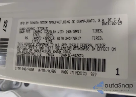 2025 Toyota Tacoma Sr 2Wd из США, поврежденный, VIN 3TYKD5HN9ST021718